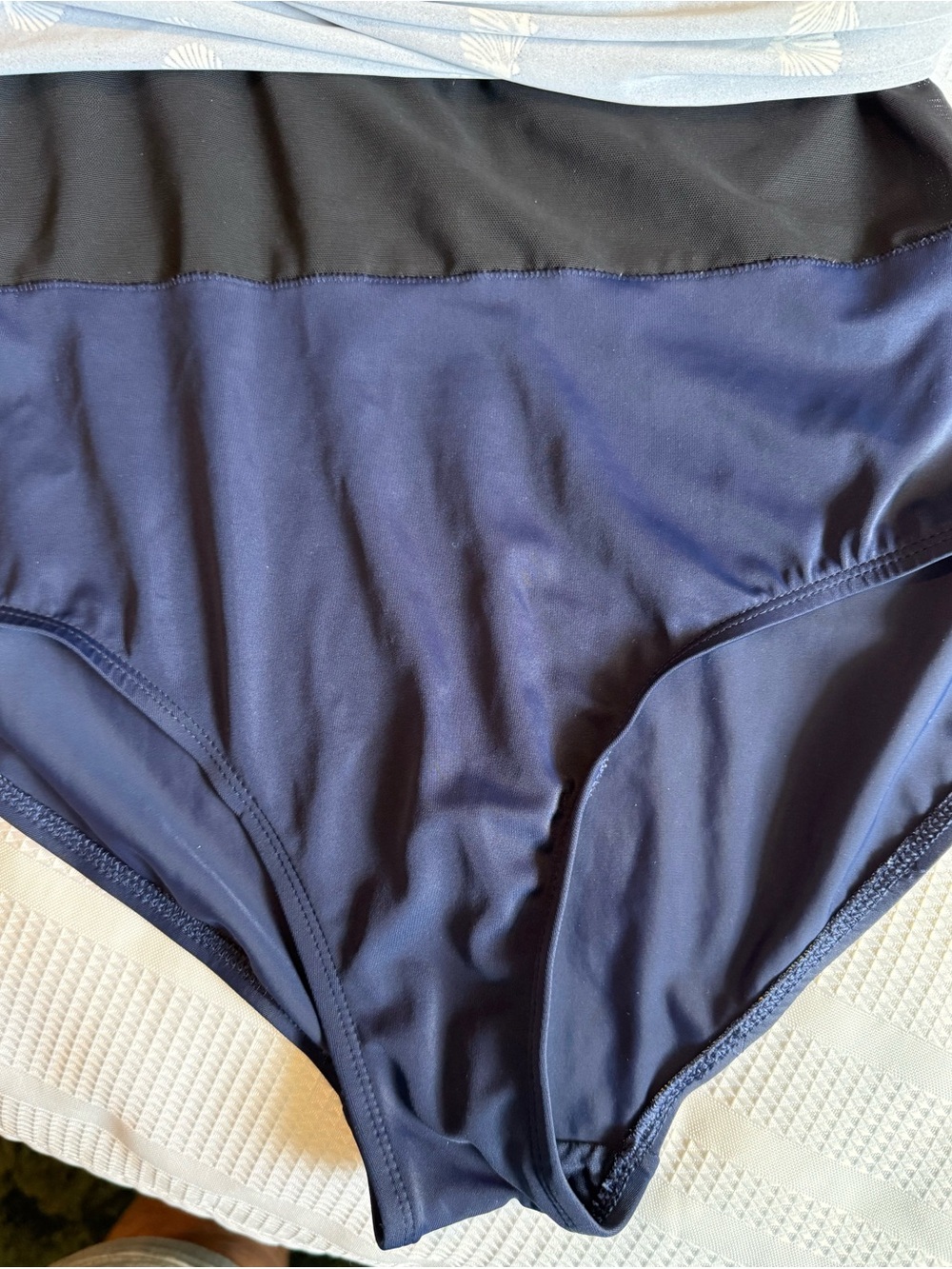 Kim Rogers Navy One-Piece Swimdress with White Shell Print and Pink Trim - Picture 8 of 9